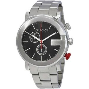 BNWOT GUCCI G SS Chrono Black Dial Quartz Mens